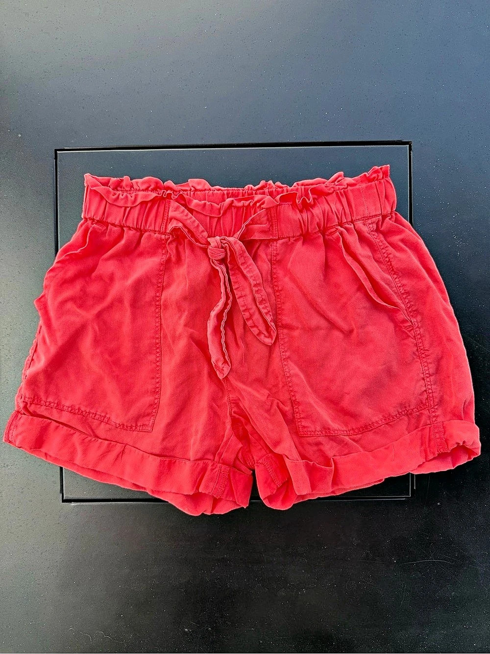 aerie Ruffle Hem Drawstring Shorts Pink Extra Small